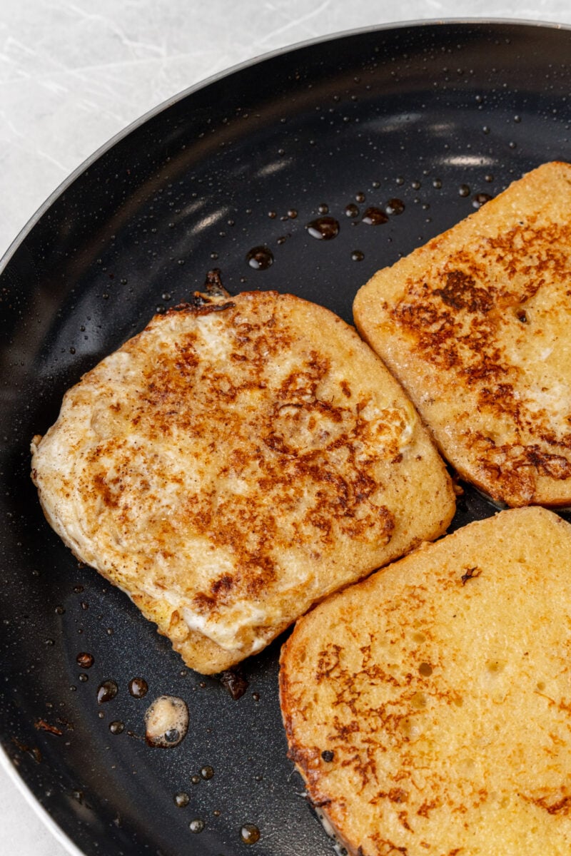 Crispy toast in pan.