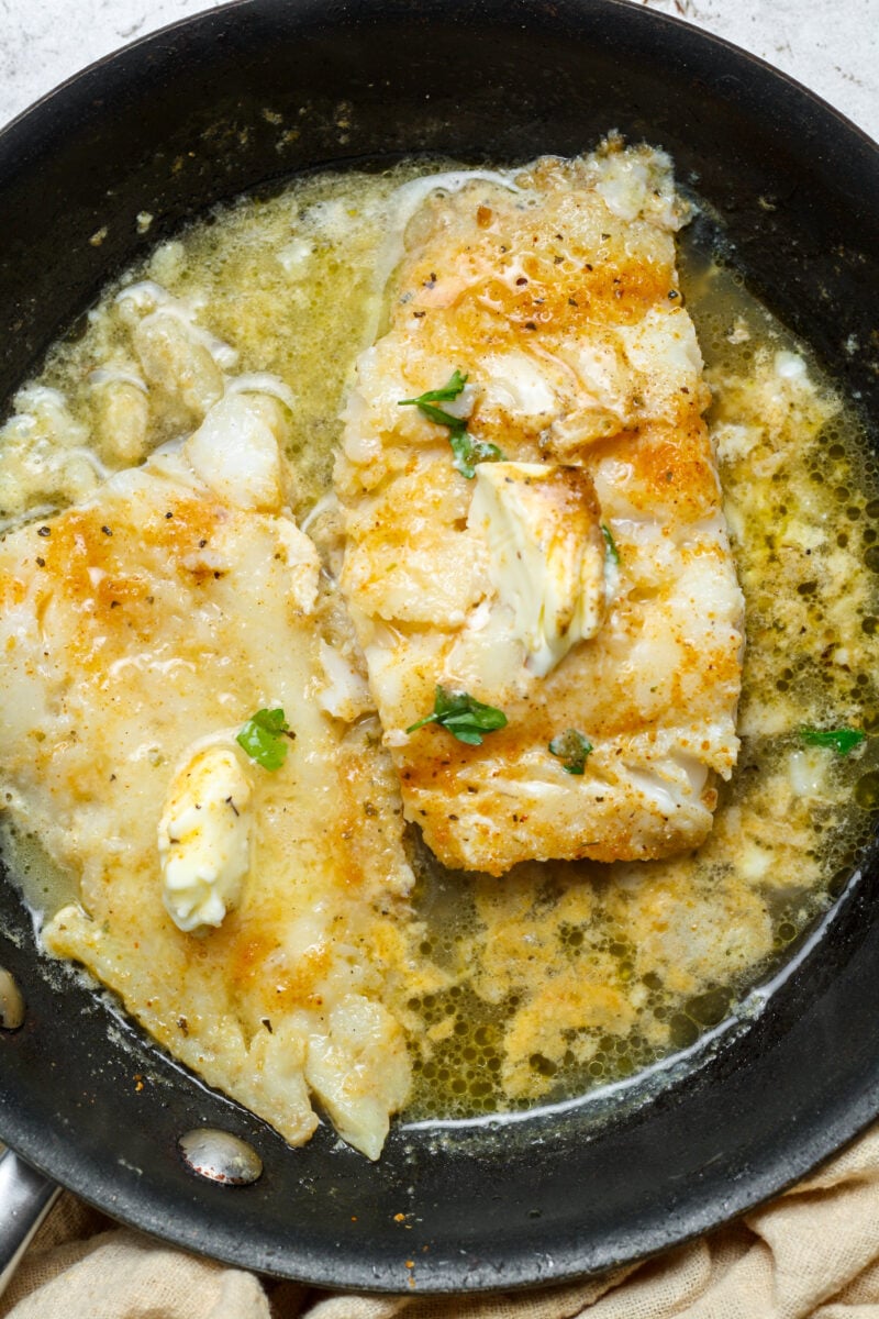 White fish in butter sauce.